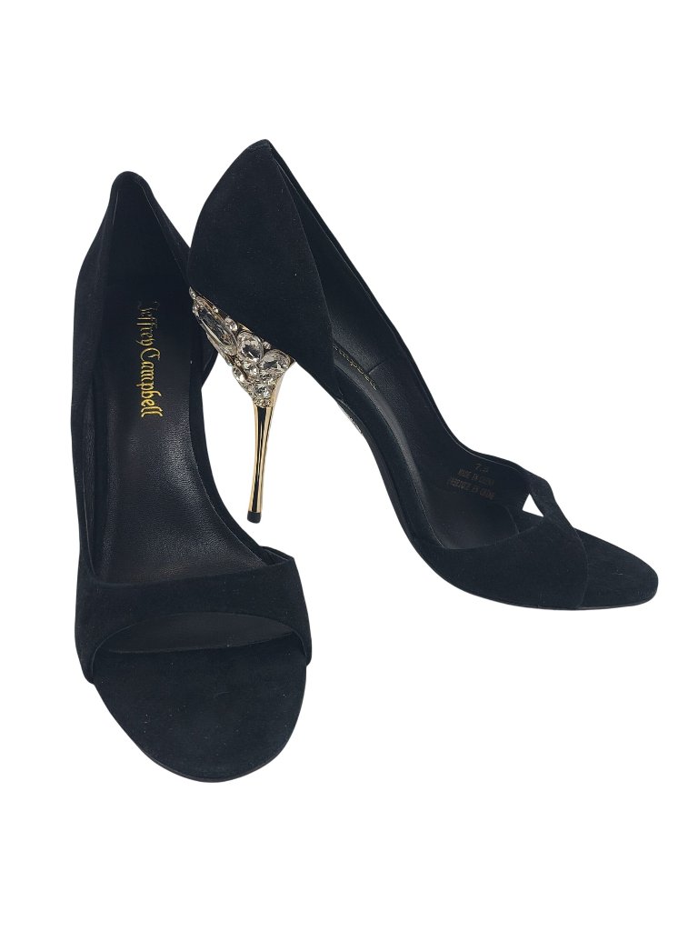 New Jeffrey Campbell Alluria Black Suede Rhinestone Stiletto Heels Size 7.5